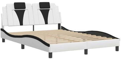 vidaXL Bettgestell, Bett Viana ohne Matratze, Bettrahmen mit Lattenrost, Doppelbett für Schlafzimmer, SchlafzimmerBettgestell Weiß Schwarz 140x190cm Kunstleder