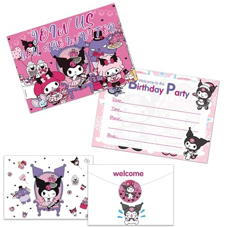 Roffatide Anime Einladungen Karten Happy Birthday Supplies 12 Stück Füllen Sie Einladungen mit Umschlägen für Mädchen und Jungen 5.9x10.8 Zoll