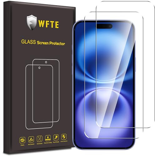 WFTE [2-Pack Screen Protector for iPhone 16 Plus,Anti-Scratch,High Transparency,Anti-fingerprint,Bubble-Free,Dust-Free Premium Tempered Glass Screen Protector For iPhone 16 Plus