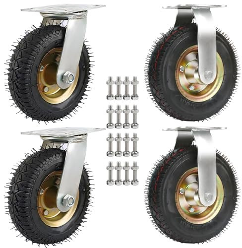 Luftreifen Gummi Lenkrolle, Schwerlastrollen, 2 Lenkrollen + 2 Bockrollen, Möbel Industrierollen Pannensichere Ø15/20/25cm, Tragkraft 150Kg, Für Trolleys, Transportroller, Werkbank Rollen(15cm)