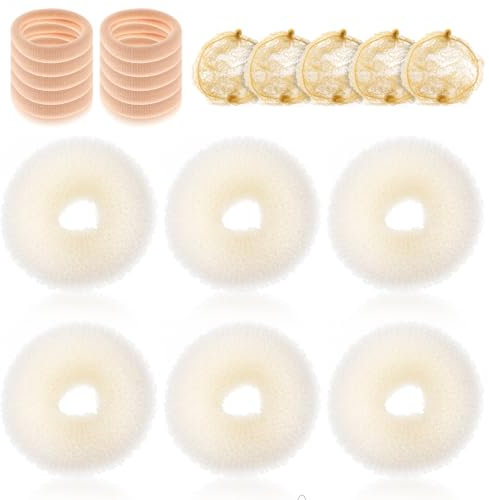 Donut Hair Haardonut Maker Set mit 6 Stück Haardutt mit 5 Stück Elastische Haarnetz 10 Stück Haarband Duttkissen Frisurenhilfe Set Dutt Maker für Kurzes und Dünnes Haar Frauen Mädchen