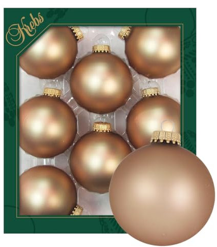 Krebs Glas Lauscha - Decoración de Navidad/Adornos para árbol de Navidad de cristal - Bolas de colores lisos - Cantidad: 8 unidades - Color: Cappuccino satinado - Tamaño: 7 cm aprox