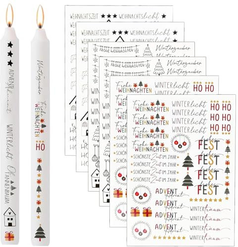 HWJPDMBD 6 Stück Kerzentattoos weihnachten, Kerzen Sticker, Kerzen Tattoo Weihnachten, Wasserschiebefolie Kerzen Kerzenfolie Kerzentattoo, Sprüche zum Verschenken, für Kerzen/Keramik