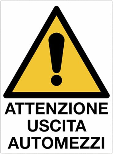 GLOBAL CARTELLO SEGNALETICO - Attenzione uscita automezzi - Adesivo Extra Resistente, Pannello in Forex, Pannello In Alluminio (Plastica, 30x42 cm)