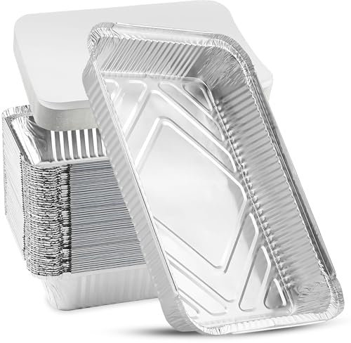 Aluminium Foil Trays with Lids 25pcs, 6A Size Disposable Foil Containers with Extra Strong Lids, Sturdy Reusable Foil Dishes Takeaway Containers for Food Storage, Baking, Lunch, and Party