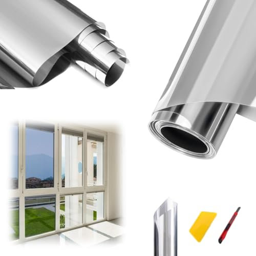 Selbstklebend Spiegelfolie Sonnenschutzfolie Fensterfolie Silber UV-Schutz, Fensterfolie Tönungsfolie für Zuhause Und Büro, Verdunkelungsfolie Fensterfolie, Wärmeisolierung Fenster Folie(30*300CM)