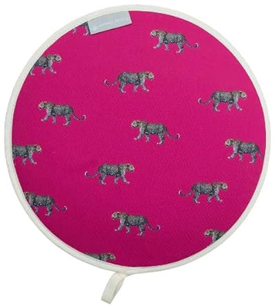Tracey Cooper Leopard Hob Cover, Leopard on Pink, 100% Cotton, Terry Towelling Lining, 36 cm