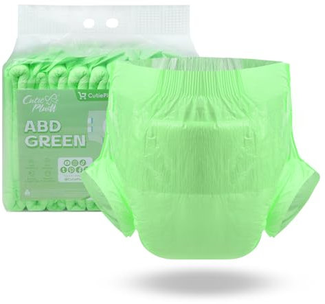 CutiePlusU Windeln für Erwachsene 10 Stück Einweg-Inkontinenz-Slips mit Schlaufen für Damen und Herren, Maximale Saugfähigkeit über Nacht – Grün (Große 37-47)