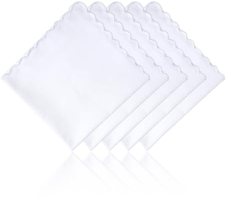 MIRKUZI Taschentücher für Damen 5 weiße Baumwolltaschentücher, kleines weißes Damentaschentuch, Taschentuchset aus Baumwollstoff mit gewelltem Rand, Stofftaschentuch-Einstecktuch (30 cm)