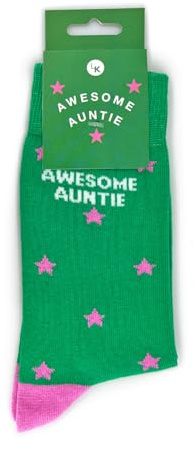 Love Kates Snazzy Socks Awesome Auntie Pink Star Ladies Socks Size 4-7 Novelty Sock Gift LKSOCK021