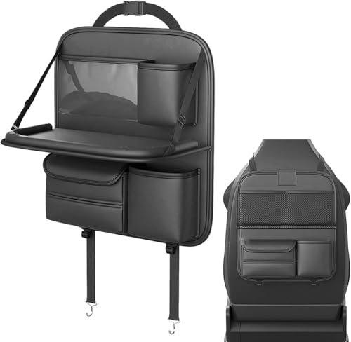 WangjunF Rücksitz Auto Organizer mit Tablett für Subaru Ascent 2019-2021, Faltbare Auto Tisch für Kinder Reisen Rücksitz Tissue Holder mit großen Taschen wasserdicht Leder