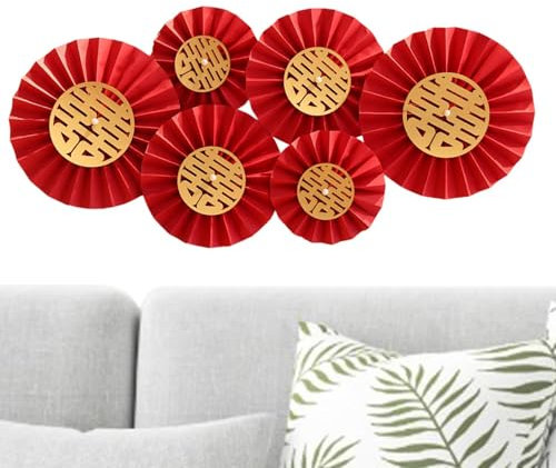 Runde Papierfächer-Dekorationen,Papierfächer-Blume - 6X Papierfächer Blumen-Fotokabine - Dekorative Blumengirlanden aus Papier für die Dekoration von Willkommenspartys