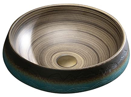 WOTZOV Lavabo de cerámica para baño, Lavabo Redondo, Lavabo bajo encimera, Ideal para lavabos de casa, lavabos sobre encimera