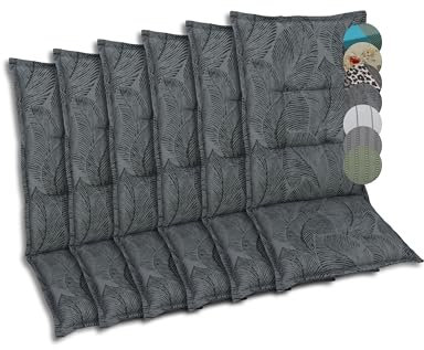 GO-DE Textil Bequeme und attraktive Polsterauflagen für Niederlehner-Gartenstühle (6er-Set, Blätter Anthrazit, Niederlehner)