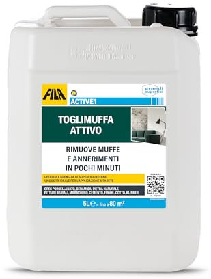 FILA Surface Care Solutions, ACTIVE1, Toglimuffa Attivo, Adatto come Antimuffa per Muri Interni e Antimuffa Doccia, Prodotto per Togliere la Muffa Formato Liquido Antimuffa, Effetto Igienizzante, 5L