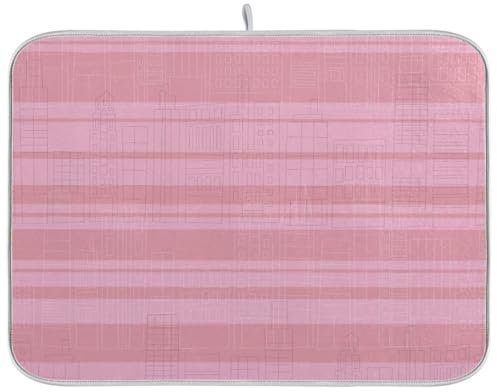 Escurridor de platos a rayas rosa fácil de limpiar, tapete de drenaje absorbente de cocina, tapetes de secado de platos, accesorios para encimera