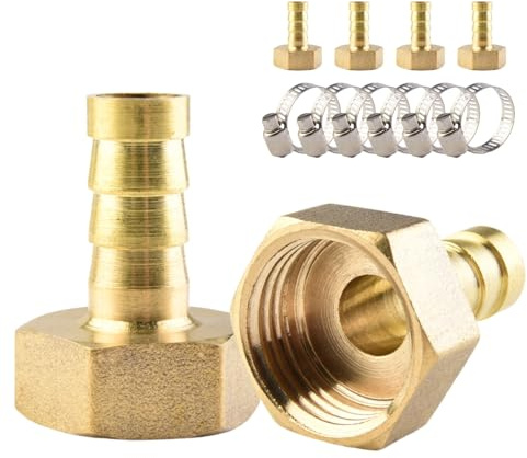 ANGEEK 6 Stück Messing Schlauchanschluss，Schlauchverbinder ，Stecker Adapter Schlauchadapter, 10mm Widerhaken x PT 1/2 Zoll Innengewinde Rohradapter, mit 6 Stück Schlauchschelle