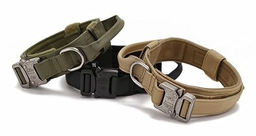 KLAWA® Taktisches Hundehalsband – Verstellbares Hunde Trainingshalsband mit Hochleistungs-Metallschnalle – Robustes Militär- & Outdoor Halsband für große Hunde (M/L/XL) (Oliv, L)