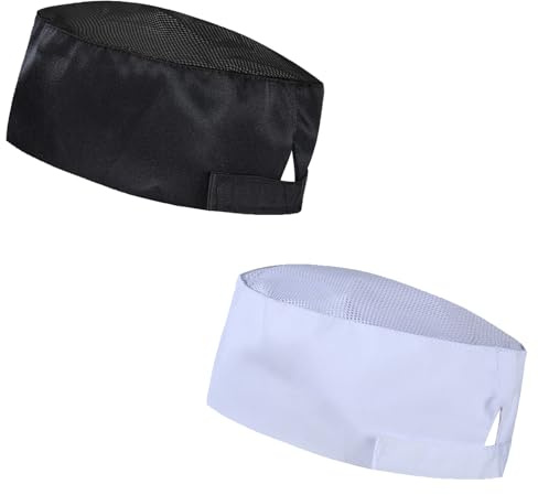 2 Pièces Toque de Cuisinier,Réglable Chapeau de Chef avec Dessus en Maille Respirante,Unisexes Calot de Cuisine pour Restaurant,Cuisines,Domestiques,Boulangers(Noir,Blanc)