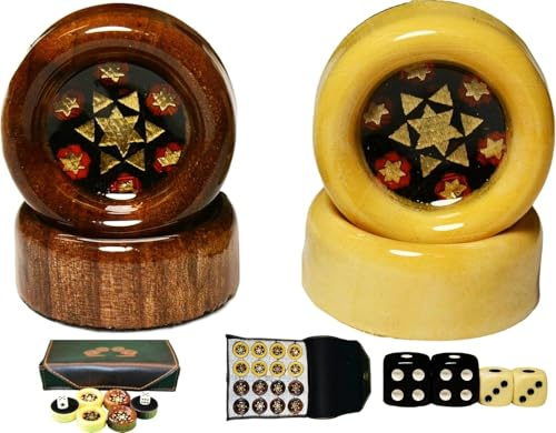 Spielstein- Set für Backgammon, Checkers, Dame, hochwertig aus Holz, Intarsien Design, 32 Steine, Verstärkungswürfel, 3 Würfelset: 10x10-14x14-16x16mm, Höhe: 12mm, Durchmesser: 30mm (Classic)