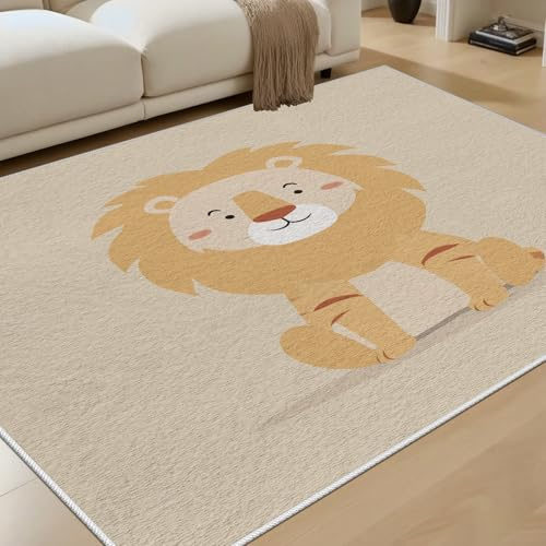 RRUxiia Löwe Esszimmer Teppich 240x300 cm Tiermuster rutschfest, Waschmaschine, Weich, Kurzflor Cartoon Teppiche für Wohnzimmer, Schlafzimmer, Bettvorleger