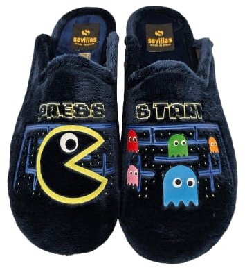 Sevillas Generico Zapatillas de Casa para Hombre talla 50, Pantuflas de Felpa con Diseño de Videojuegos Retro, Calzado Interior Cómodo
