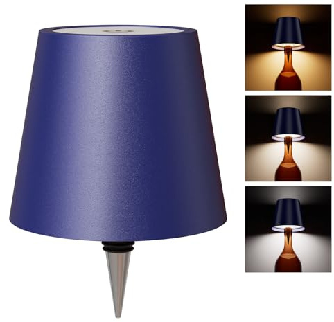 nulmvic Wireless Bottle Lamp,Touch Control Table Lamp, Dimmable 3 Color Temperatures,Wine Bottle Light for Bars,Restaurants,Outdoor,Decor（Navyblue）