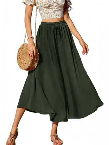 Koerye Lunghe Gonne Donna Elegante a Vita Alta Maxi Gonna con Coulisse Casual Trapezio Gonne Elastiche Skirt A Trapezio Gonne da Spiaggia