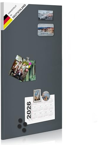 banjado Magnettafel Anthrazit Grau 37x78 cm, große magnetische Wandtafel aus Metall mit Magneten, stilvolle Magnetwand zur Wandmontage, modernes Memoboard für Büro, Küche oder Kinderzimmer