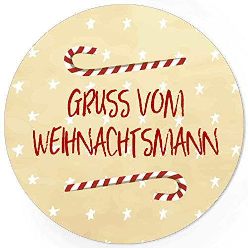 48 Weihnachtsaufkleber (Motiv Gruß vom Weihnachtsmann) - für Geschenke zu Weihnachten - Sticker Aufkleber Etiketten Geschenkaufkleber Verpacken, rund