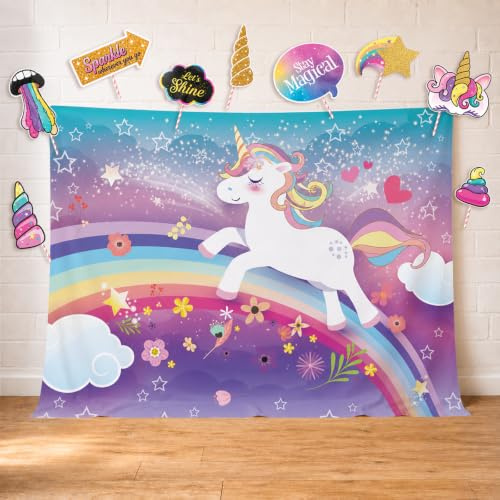 Fotografía telón con Diseño de Unicornio Brillante y Estudio Puntales. Ideal como Fondo Pantalla de fotomatón, Suministros de Fiesta de cumpleaños y decoración Mesa de Princesa Rosa para Baby Shower