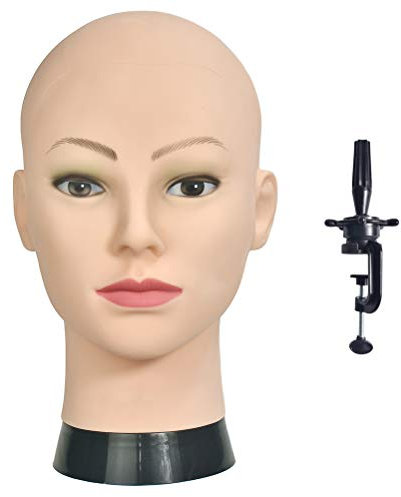 Davinona Trainingskopf für Kosmetologie, kahler Puppenkopf für die Herstellung und Ausstellung von Perücken, mit Tischklemme