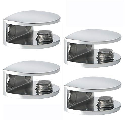SAYAYO Reggimensola Morsetto Supporto, Staffe per Mensole in Vetro per Ripiani in Legno/Vetro di Spessore 8-10 mm, Cromo Lucido Lega di Zinco, 4 Pezzi Lega di Zinco