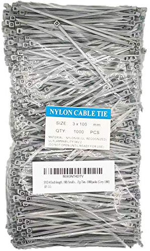 SYD CHEN Fascette grigie da 10 cm (1000 pezzi), 8,2 kg di resistenza, fascette in nylon