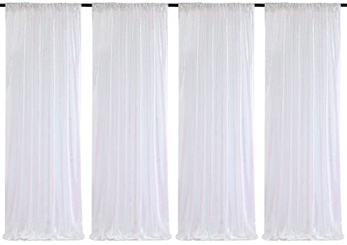 Weiße schillernde Pailletten-Hintergrundvorhänge, 4 Stück, 0,6 x 2,4 m, Hochzeit, Bühnenhintergrund, Glitzer, Stoff, Hintergrund