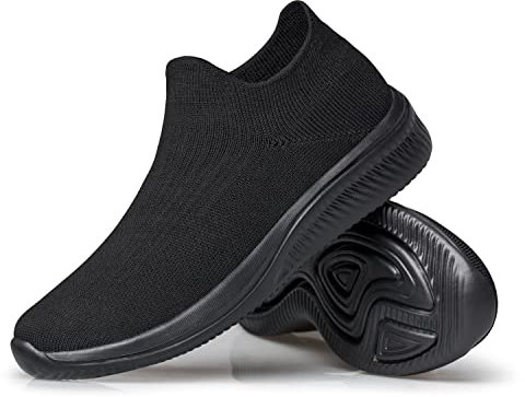 vibdiv Zapatos Planos Caminar Mujer Zapatillas Casual Zapatos Diarios sin Cordones Ligeros Cómodos Todo Negro 37