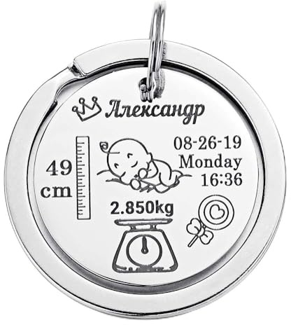 BGTR Porte-clés Porte Clefs Porte-bébé Nom personnalisé Date de Naissance Poids Taille du Nouveau-né for Commémorer Nouvelle Maman personnalisée Keyring Papa Cadeau Porte-clés Porte-clés Porte Clefs