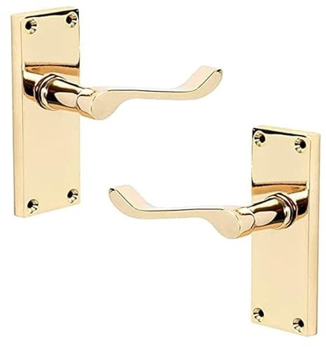 Ironmongery Solutions® Internal Victorian Scroll Lever Short Latch Door Handle Set in Polished Brass, Polished Chrome, Satin Chrome, Satin Nickel Finishes (Short Latch, Polished Brass)