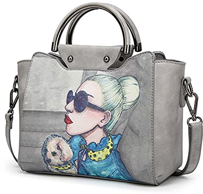 BUKESIYI Damen Tasche Umhängetasche Handtasche Frauen Klein Schultertasche Weekender Lack PU Leder DE77288 Grau