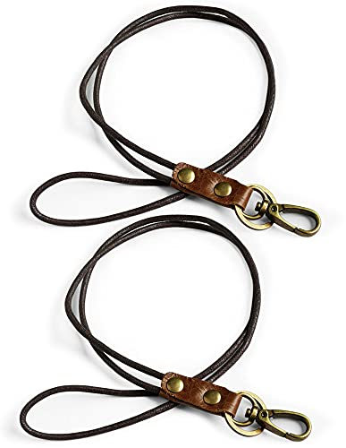 Leder Schlüsselband Schlüsselanhänger 2er Set Umhängeband mit Metallverschluss für Schlüssel Kartenhalter Pfeife Geldbörse Braun