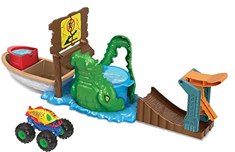 Hot Wheels Monster Trucks Color Shifters Set de Juego Pista para Coches de Juguete Que cambian de Color con Agua, Regalo +4 años (Mattel HGV14)
