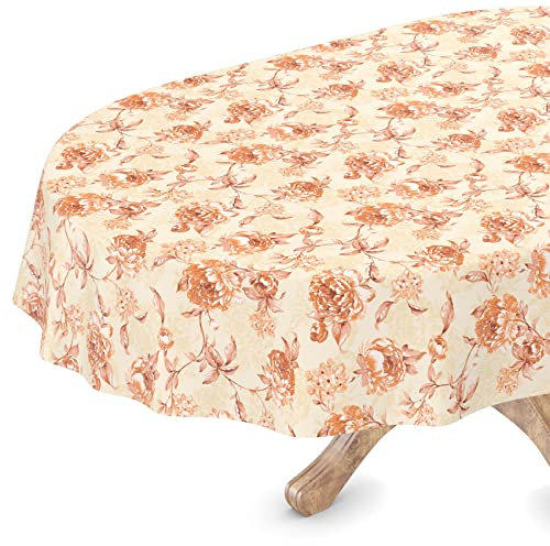 Tischdecke abwaschbar Wachstuch Wachstuchtischdecke Oval 140 x 200cm Schnittkante Alexandra Beige pflegeleicht
