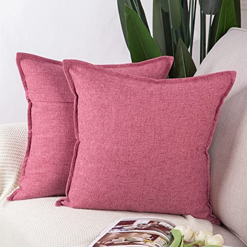 Madizz 2er Set Polyester- Leinen Kissenbezügen Weiche dekorative Kissenbezüge für Sofa Schlafzimmer Kissenhülle Rosa 60x60 cm Quadrat