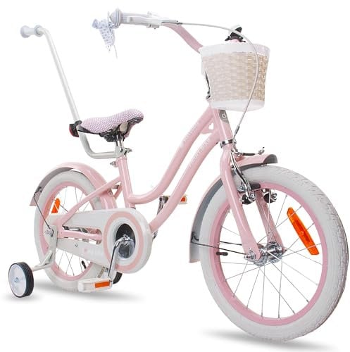sun baby Heart Bike Vélo pour Une Fille 12 14 16 Pouces, Vélo Enfant 2-6 Ans, avec Barre de poussée, Panier, Sonnette (Silver Moon Rose, 16 Pouces)