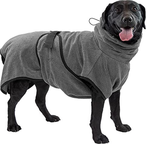 Royal Dry Hundebademantel L – Rückenlänge 60–68 cm – Mikrofaser – Für mittelgroße Hunde – Schnelltrocknend mit Klettverschluss – Grau