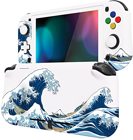 playvital Cover per Nintendo Switch Lite, Grande Onda | ZealProtect Custodia Grip Ergonomica, Copertura Protettiva con Pellicola Vetro Temperato, Gommini e Copri Tasti