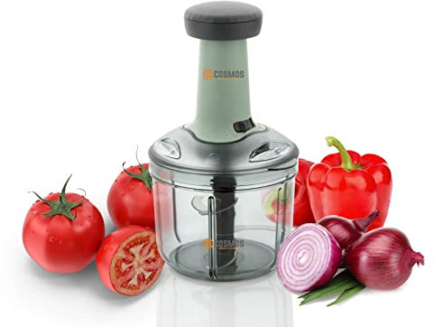 E-COSMOS Food Chopper 900ml, 4 Blade Steel Large Manual Hand-Press Vegetable Chopper Mixer Cutter to Cut Onion, Salad, Tomato, Potato (Pack of 1) 900ml