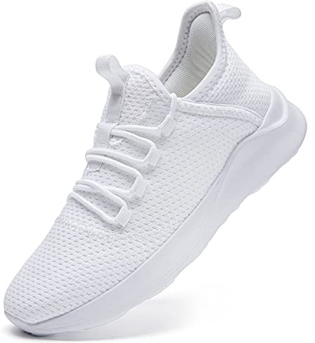 FUJEAK Zapatillas deportivas para mujer, para correr, caminar, sin cordones, para gimnasio, cómodas, fitness, correr, deportes, al aire libre, malla, casual, ligeras, transpirables, A blanco., 39 EU