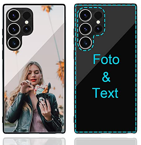 MXCUSTOM Personalisierte Handyhülle für Samsung Galaxy S23 Ultra 5G, Benutzerdefiniert Kratzfest Gehärtetes Glas Weicher Stoßfänger Hülle mit Eigenem Foto Bild Text Individuelle Schutzhülle(GHS-BK-P1)