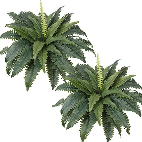 SOMYTING 2 Unidades de helechos Artificiales para el Aire Libre 58 cm helechos Grandes Plantas de plástico Resistente a los Rayos UV Plantas Artificiales para Piscina al Aire Libre jardín decoración
